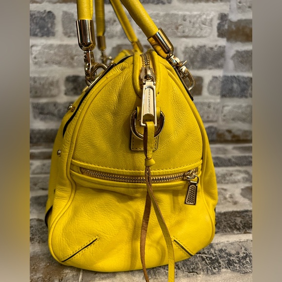Rebecca Minkoff Yellow Leather Satchel Handbag Gold Hardware Double Handles - Picture 6 of 11
